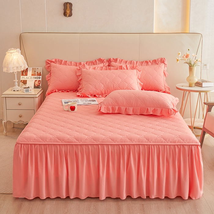 91家纺网 家纺一手货源 找家纺 怡源梦 2026新款幸运草夹棉床裙四件套 幸运草-玉色