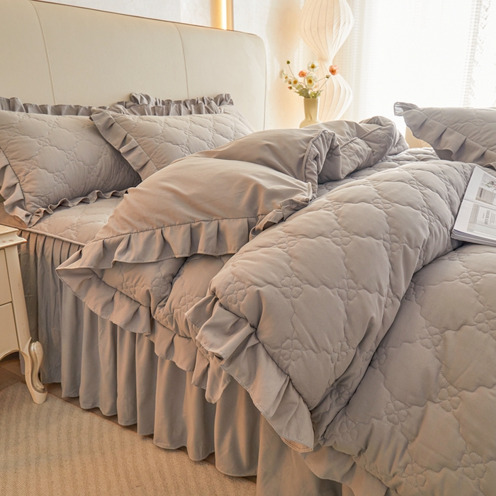 怡源梦 2026新款幸运草夹棉床裙四件套 幸运草-灰色