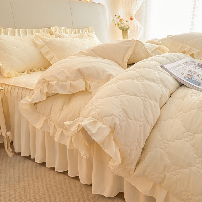 怡源梦 2026新款幸运草夹棉床裙四件套 幸运草-米黄