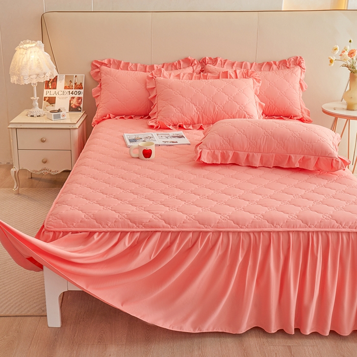 91家纺网 家纺一手货源 找家纺 怡源梦 2026新款幸运草夹棉床裙四件套 幸运草-玉色