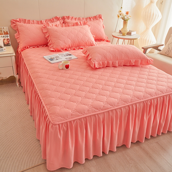 91家纺网 家纺一手货源 找家纺 怡源梦 2026新款幸运草夹棉床裙四件套 幸运草-玉色