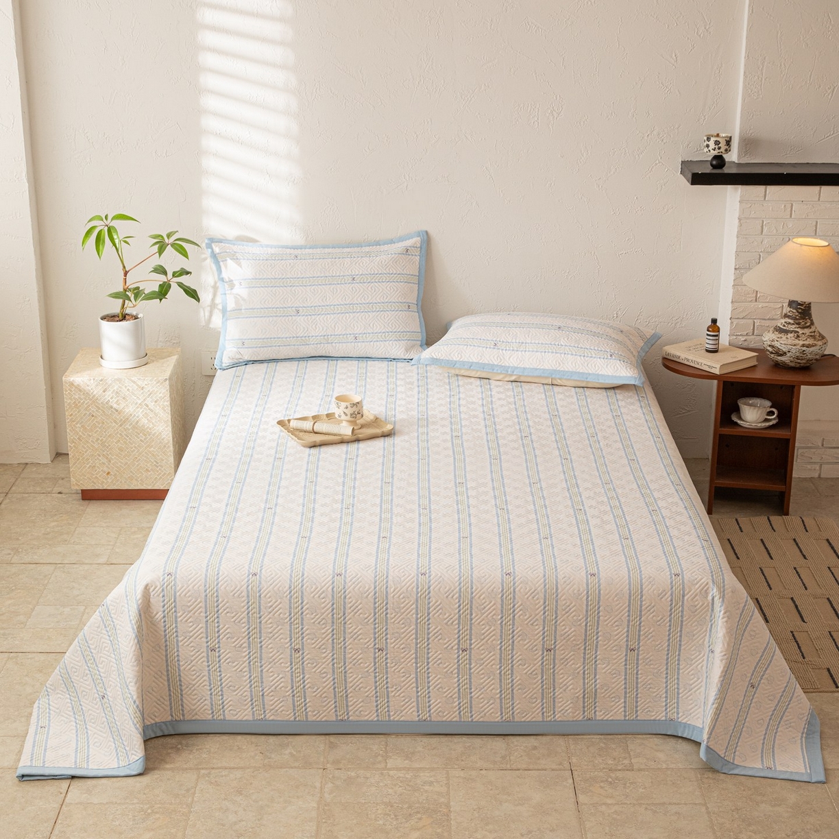 91家纺网 家纺一手货源 找家纺 雅萱家纺 2026春夏新款全棉老粗布床盖 床盖单件 床盖-蝴蝶结