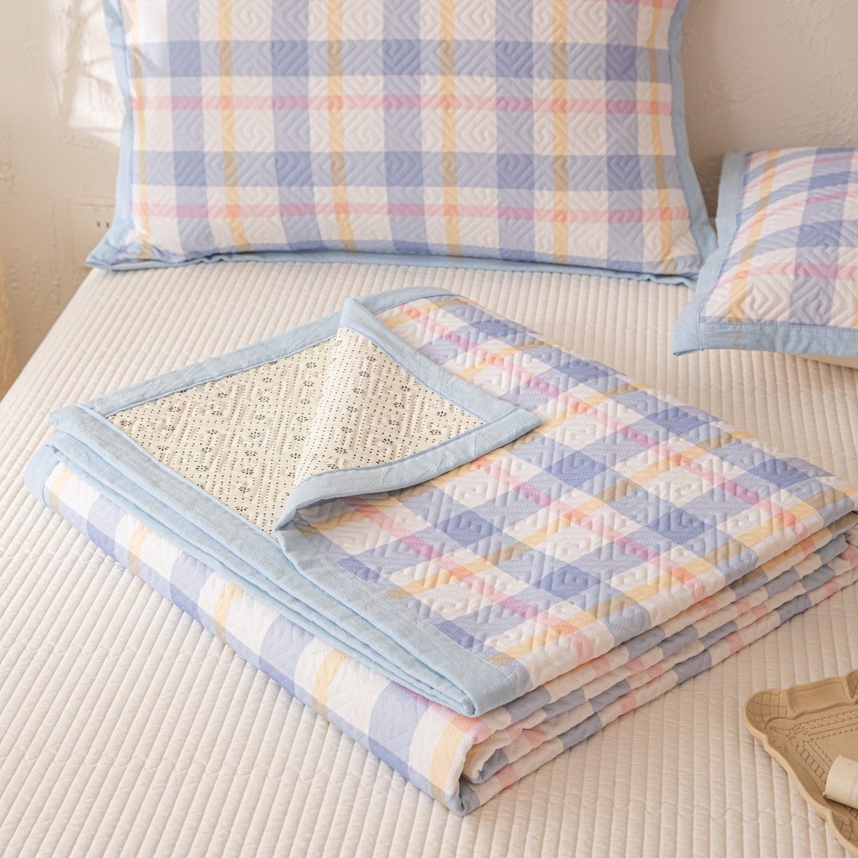 91家纺网 家纺一手货源 找家纺 雅萱家纺 2026春夏新款全棉老粗布床盖 床盖单件 床盖-无印蓝