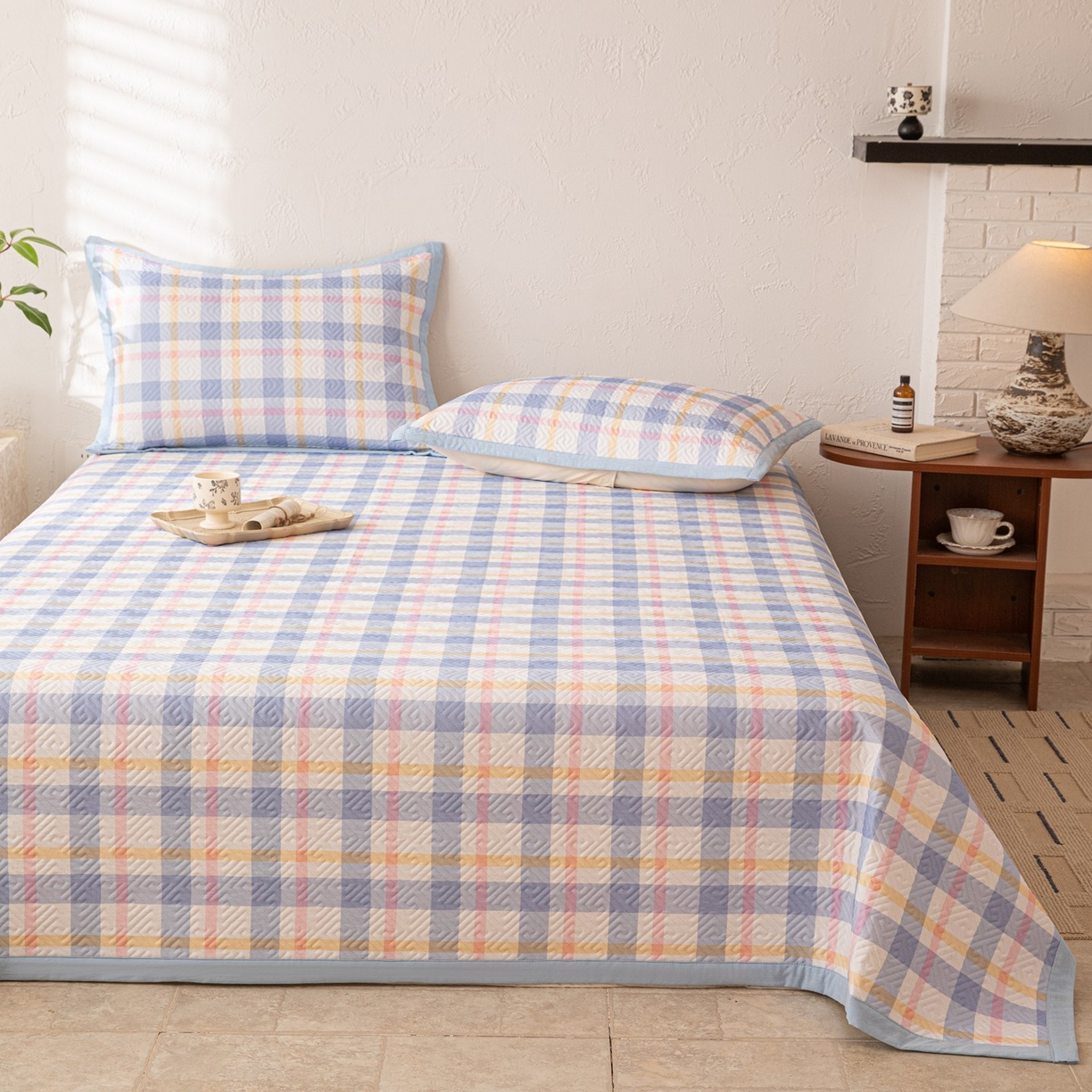 91家纺网 家纺一手货源 找家纺 雅萱家纺 2026春夏新款全棉老粗布床盖 床盖单件 床盖-无印蓝