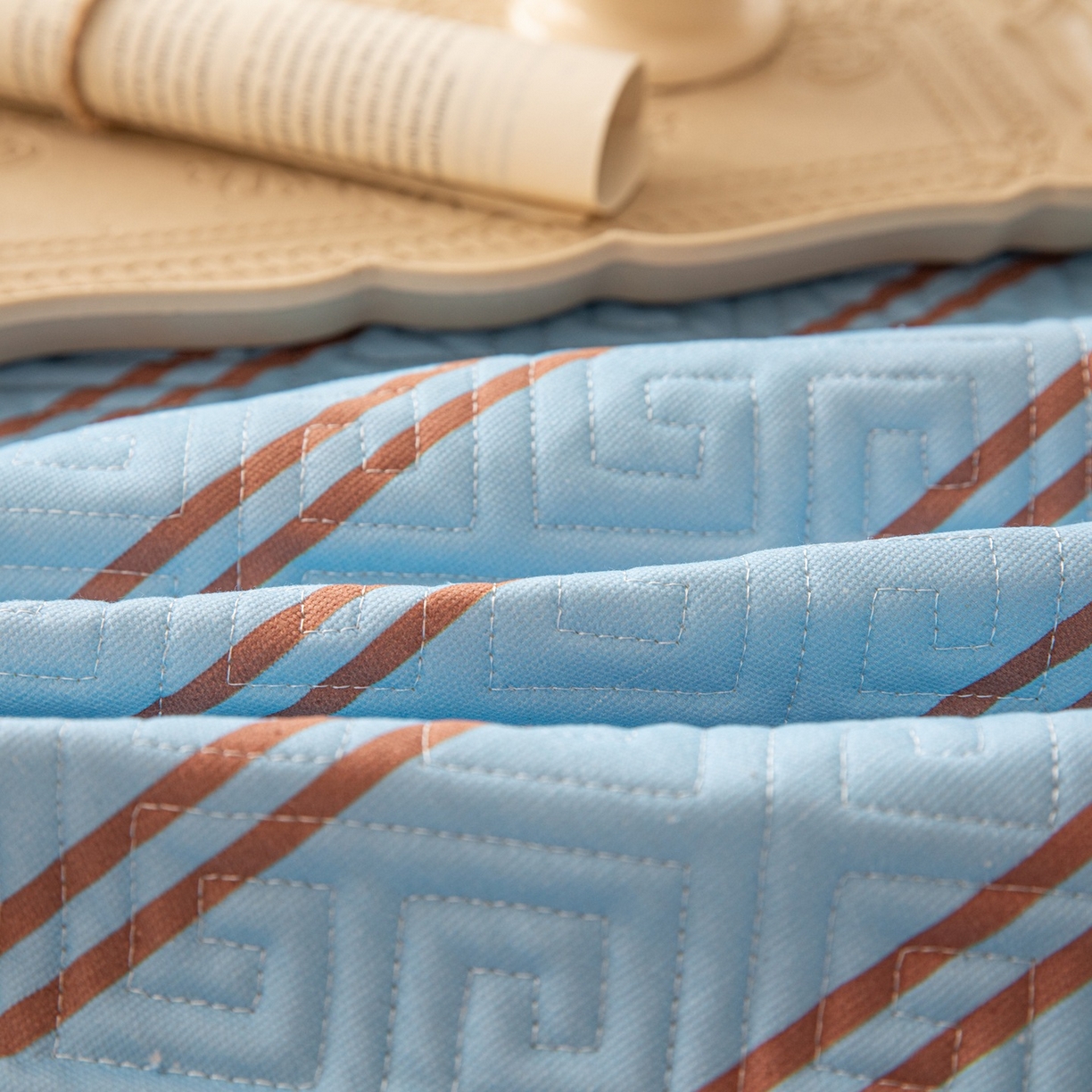 91家纺网 家纺一手货源 找家纺 雅萱家纺 2026春夏新款全棉老粗布床盖 床盖单件 床盖-纹蓝