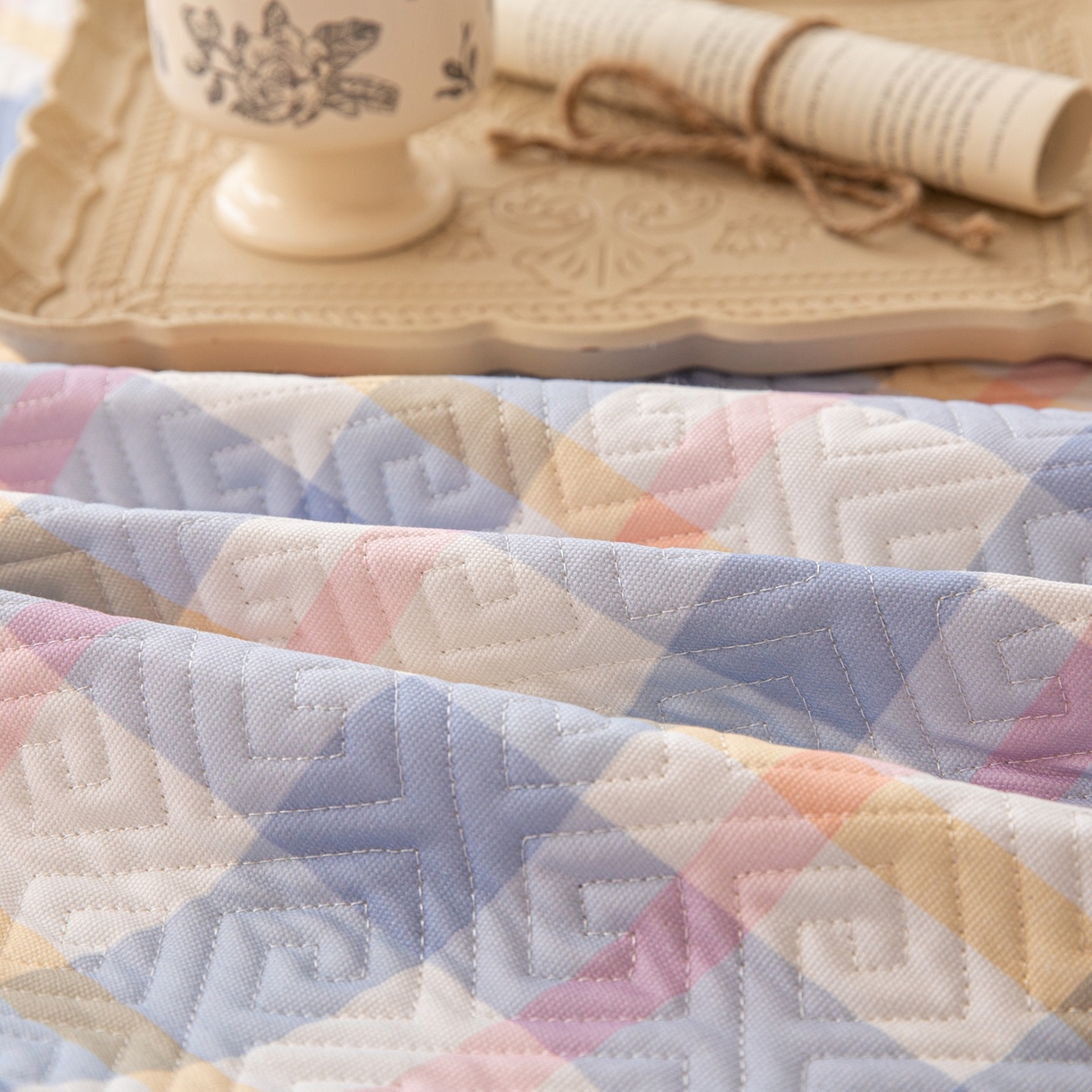 91家纺网 家纺一手货源 找家纺 雅萱家纺 2026春夏新款全棉老粗布床盖 床盖单件 床盖-无印蓝