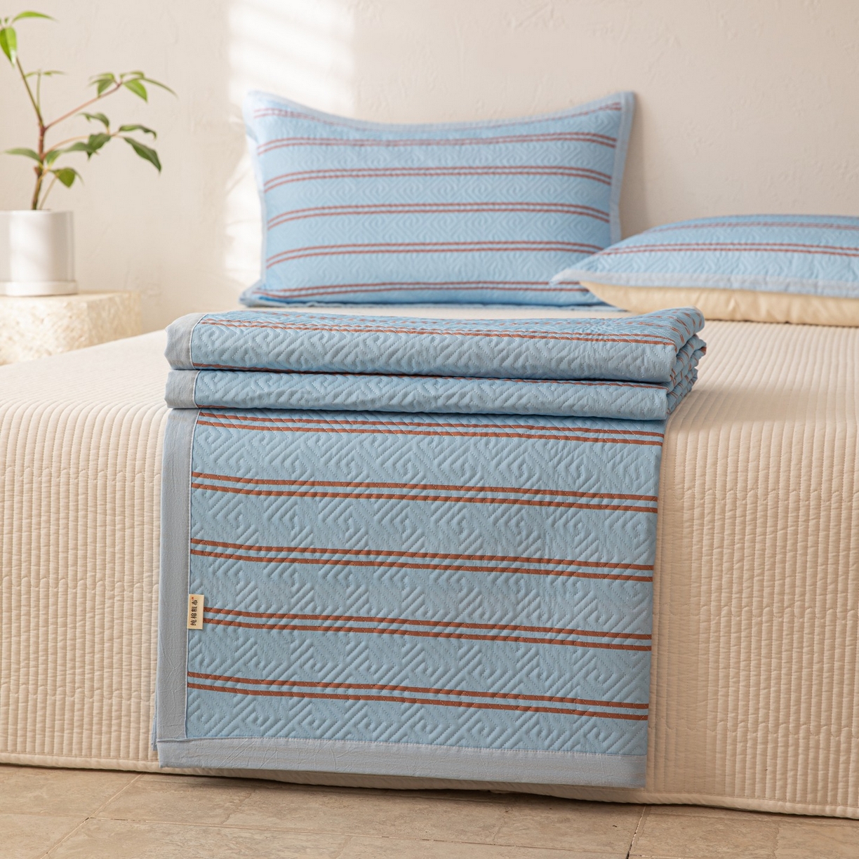 91家纺网 家纺一手货源 找家纺 雅萱家纺 2026春夏新款全棉老粗布床盖 床盖单件 床盖-纹蓝