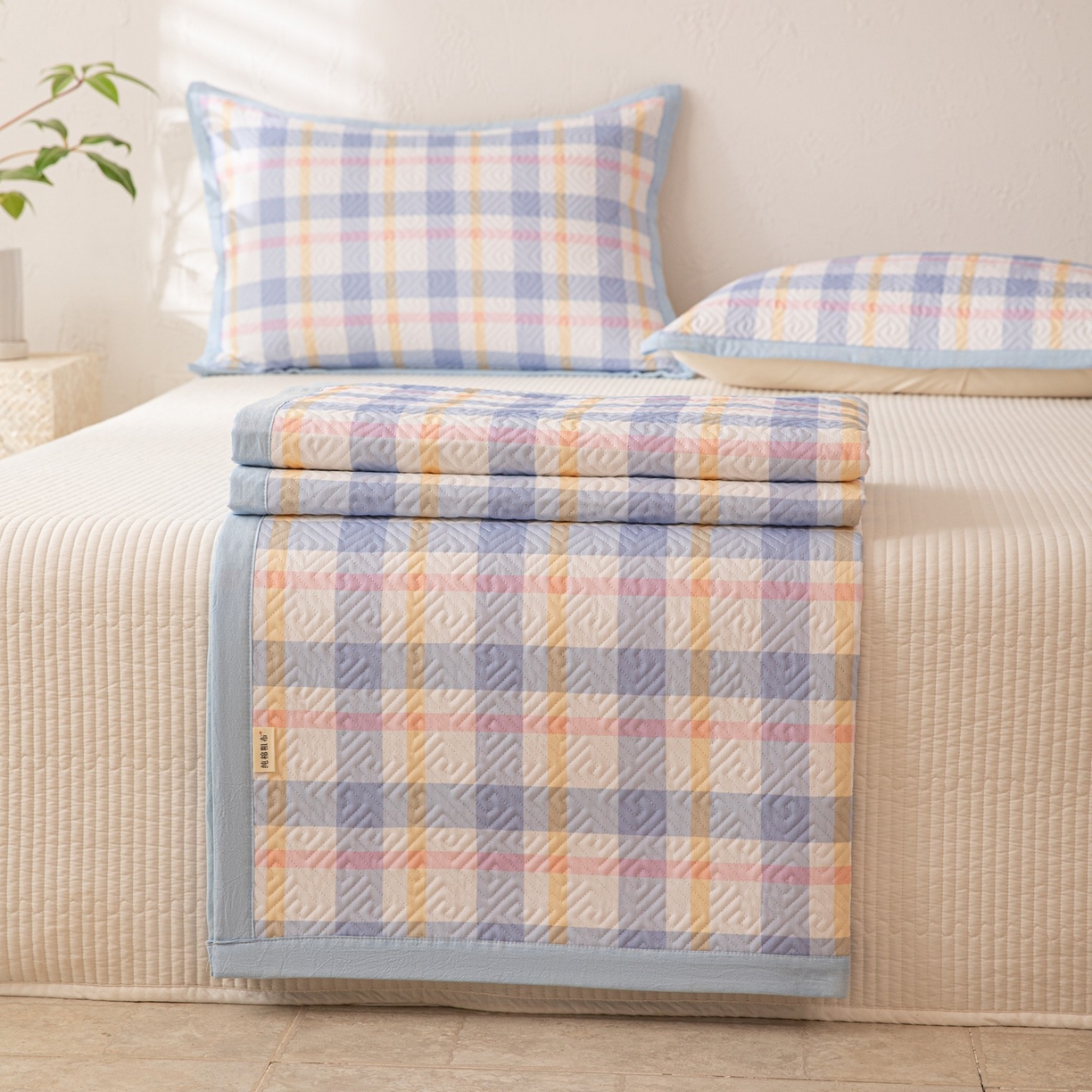 91家纺网 家纺一手货源 找家纺 雅萱家纺 2026春夏新款全棉老粗布床盖 床盖单件 床盖-无印蓝