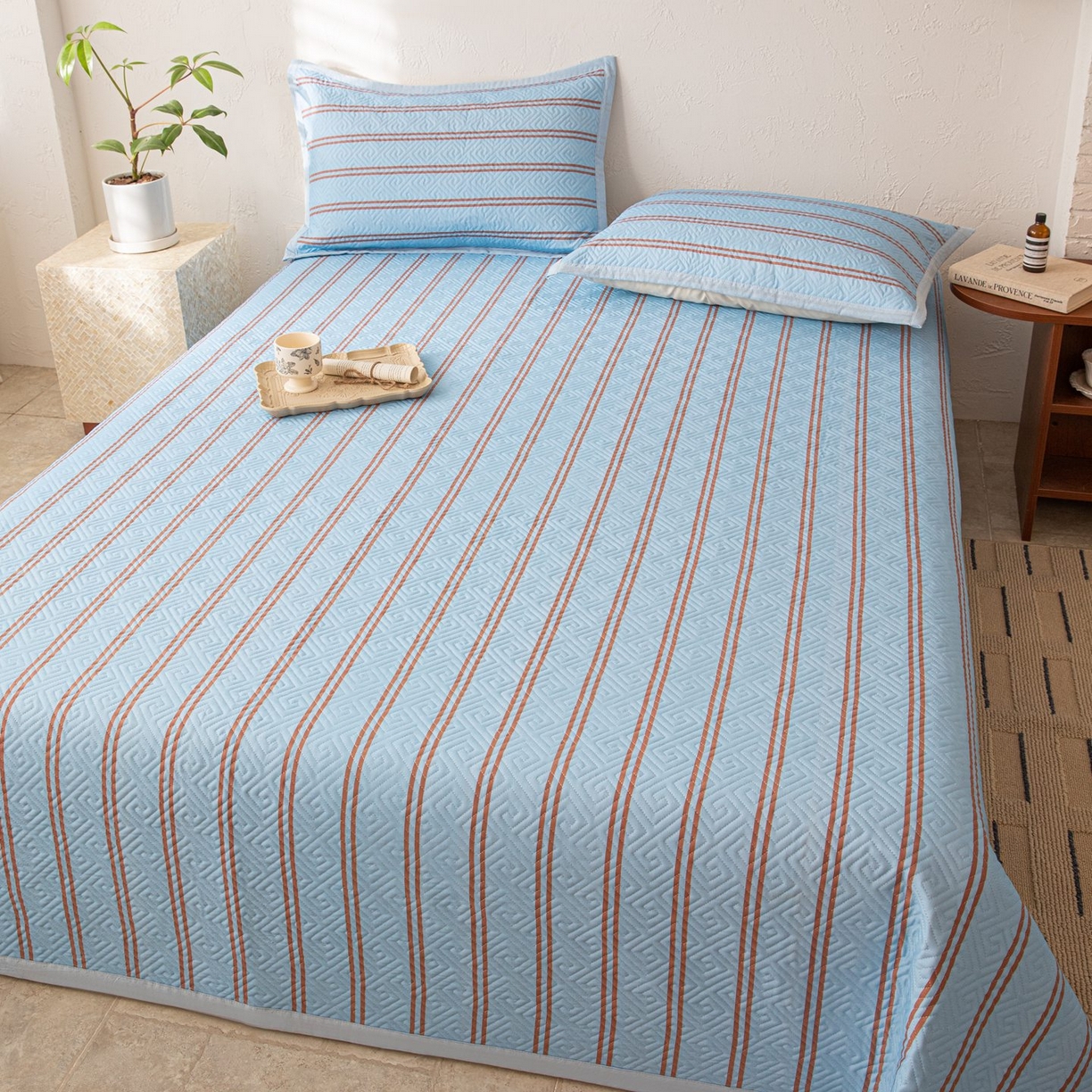 91家纺网 家纺一手货源 找家纺 雅萱家纺 2026春夏新款全棉老粗布床盖 床盖单件 床盖-纹蓝