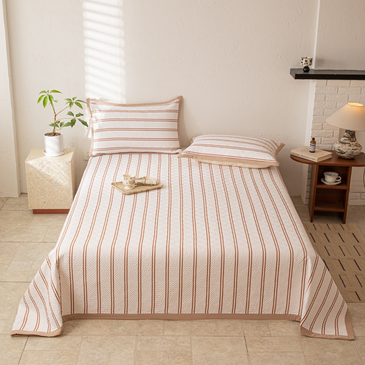 雅萱家纺 2026春夏新款全棉老粗布床盖 床盖单件 床盖-卡其色