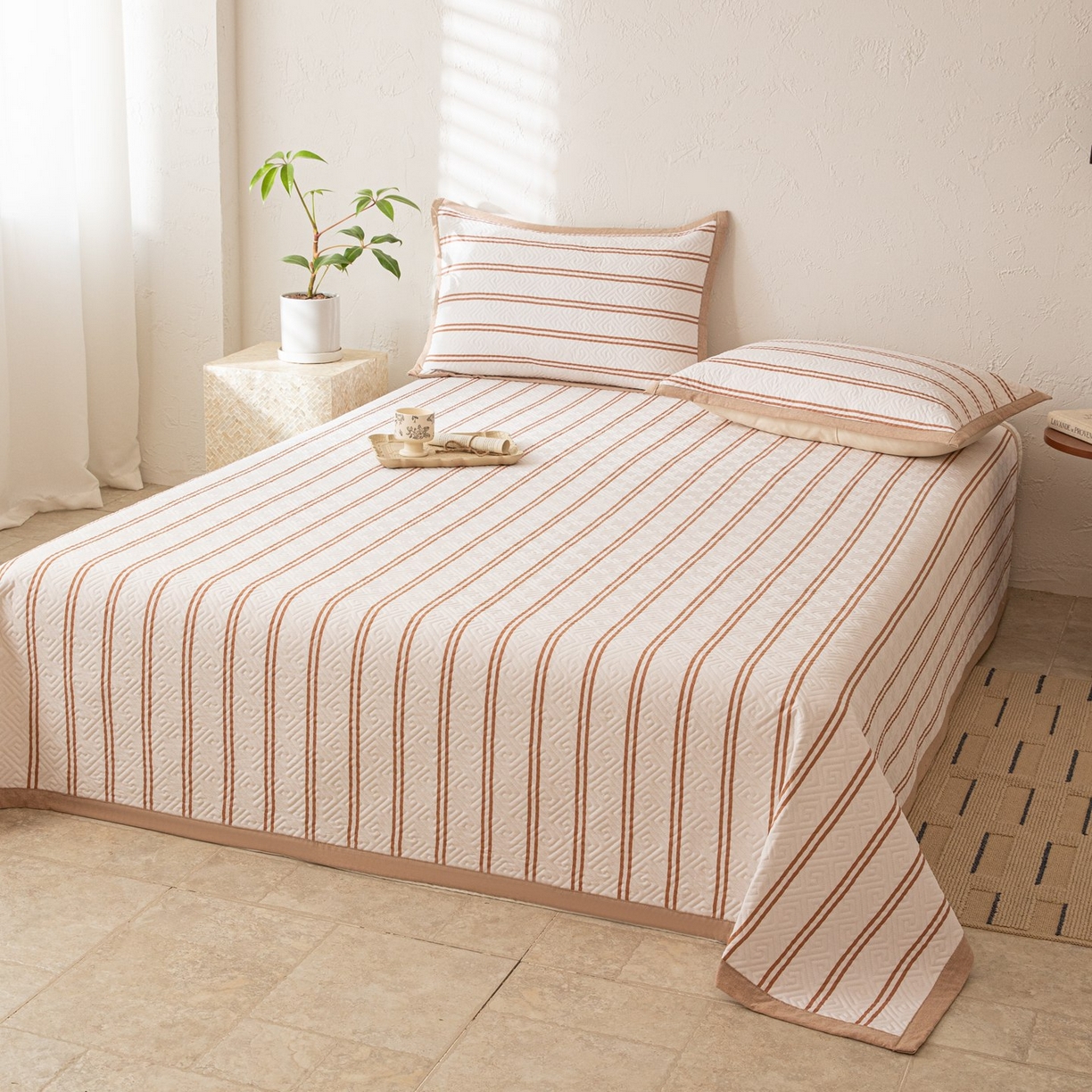 91家纺网 家纺一手货源 找家纺 雅萱家纺 2026春夏新款全棉老粗布床盖 床盖单件 床盖-卡其色