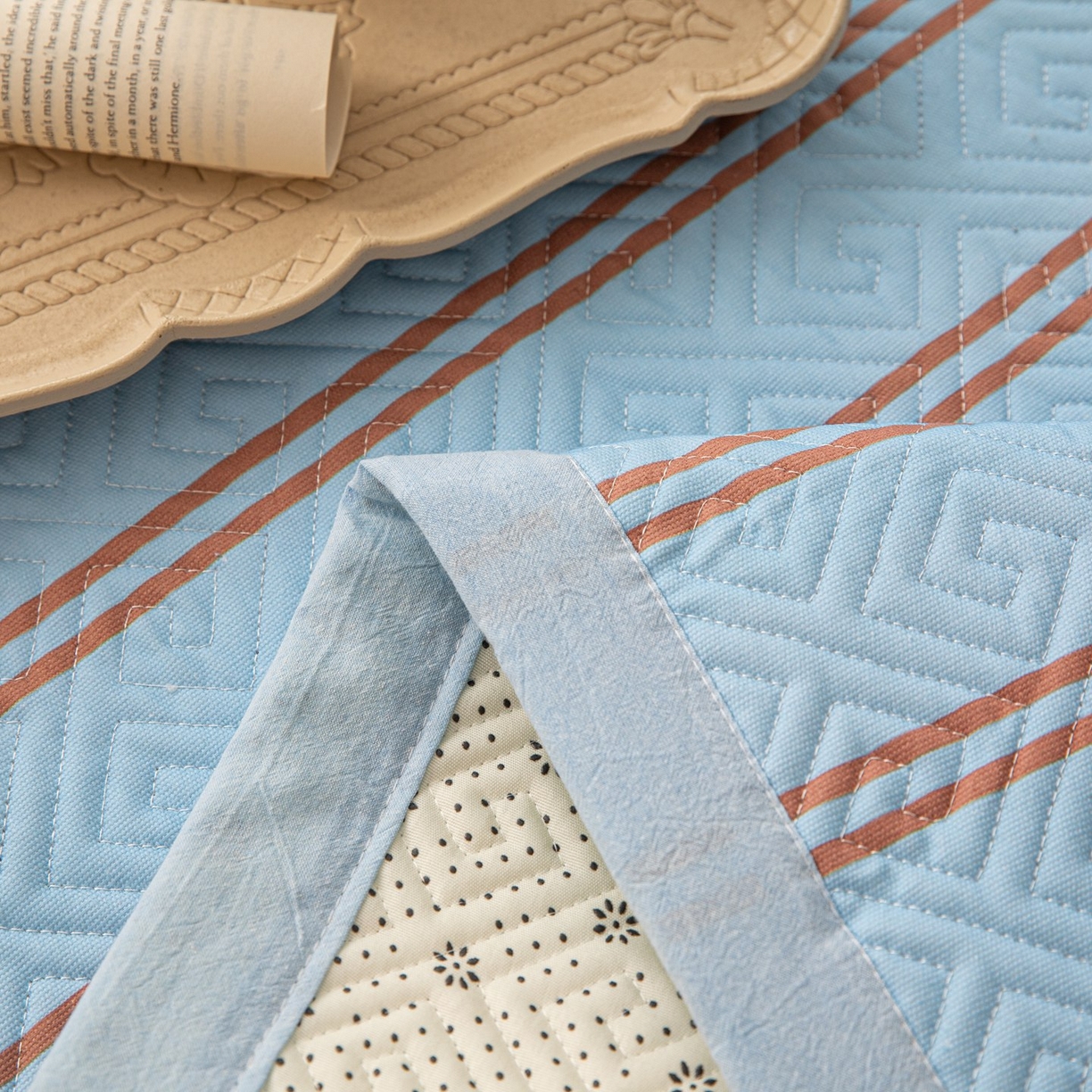 91家纺网 家纺一手货源 找家纺 雅萱家纺 2026春夏新款全棉老粗布床盖 床盖单件 床盖-纹蓝