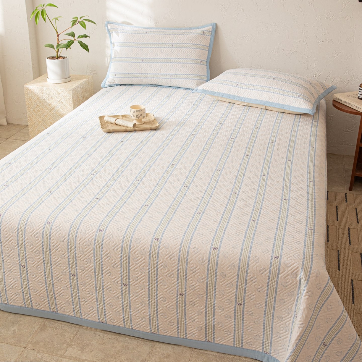 91家纺网 家纺一手货源 找家纺 雅萱家纺 2026春夏新款全棉老粗布床盖 床盖单件 床盖-蝴蝶结