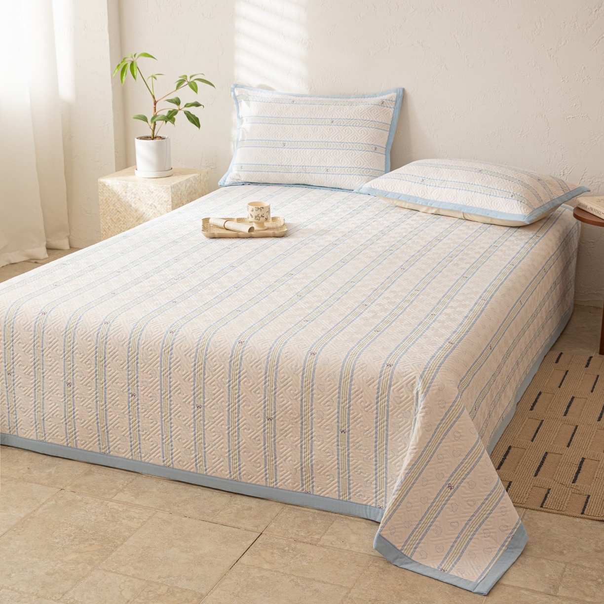 91家纺网 家纺一手货源 找家纺 雅萱家纺 2026春夏新款全棉老粗布床盖 床盖单件 床盖-蝴蝶结