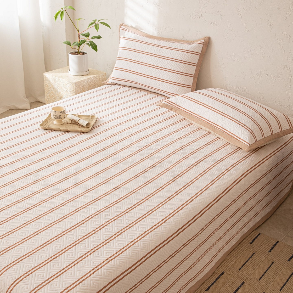 91家纺网 家纺一手货源 找家纺 雅萱家纺 2026春夏新款全棉老粗布床盖 床盖单件 床盖-卡其色