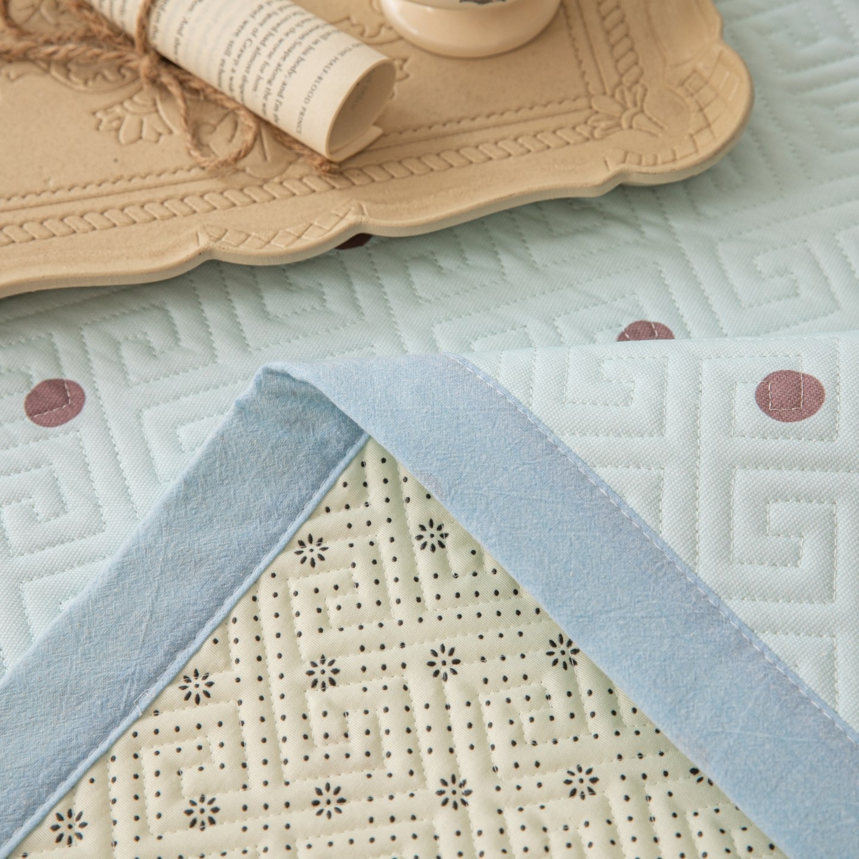 91家纺网 家纺一手货源 找家纺 雅萱家纺 2026春夏新款全棉老粗布床盖 床盖单件 床盖-波点蓝