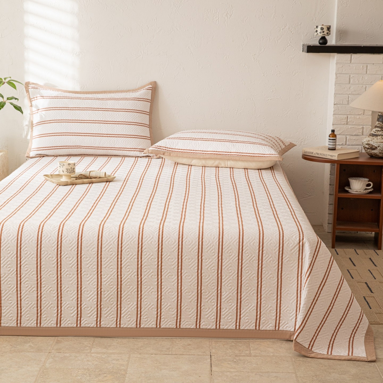 91家纺网 家纺一手货源 找家纺 雅萱家纺 2026春夏新款全棉老粗布床盖 床盖单件 床盖-卡其色