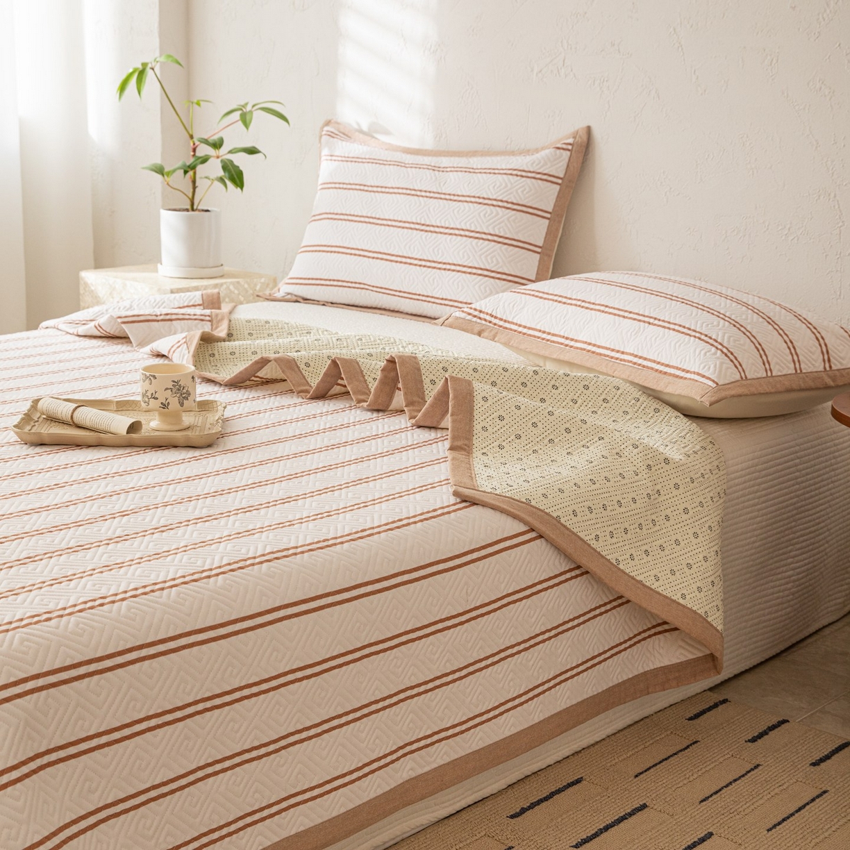 91家纺网 家纺一手货源 找家纺 雅萱家纺 2026春夏新款全棉老粗布床盖 床盖单件 床盖-卡其色