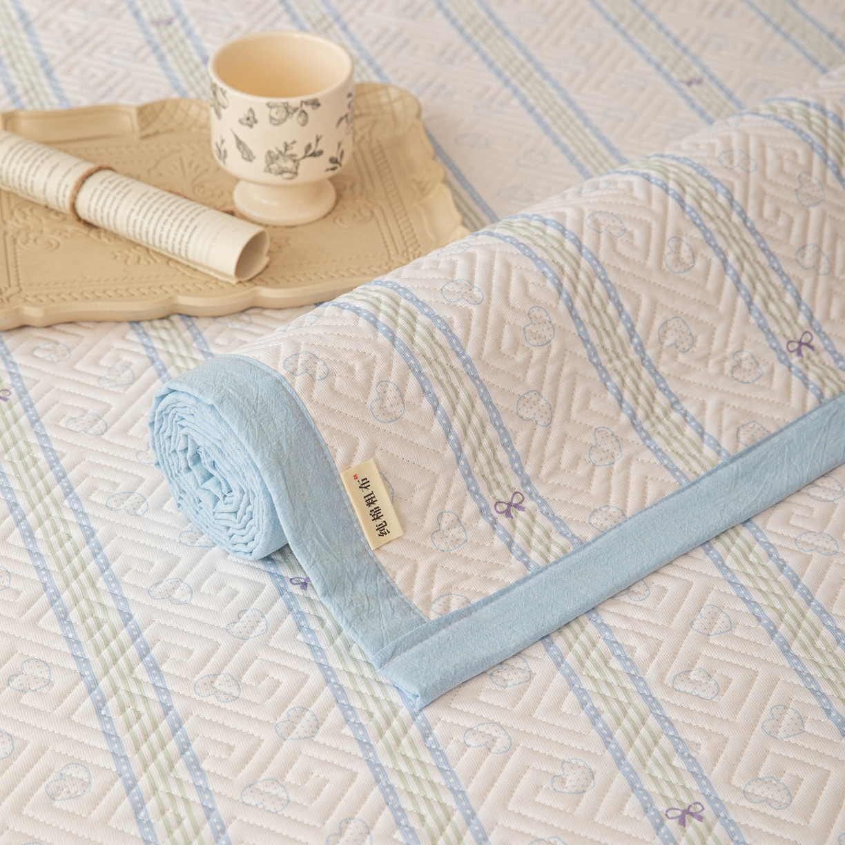 91家纺网 家纺一手货源 找家纺 雅萱家纺 2026春夏新款全棉老粗布床盖 床盖单件 床盖-蝴蝶结