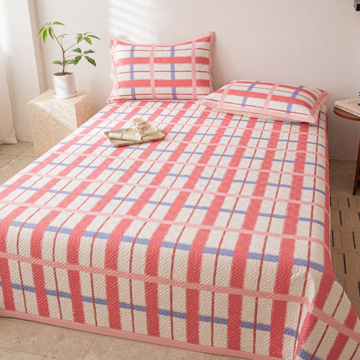 91家纺网 家纺一手货源 找家纺 雅萱家纺 2026春夏新款全棉老粗布床盖 床盖单件 床盖-格红