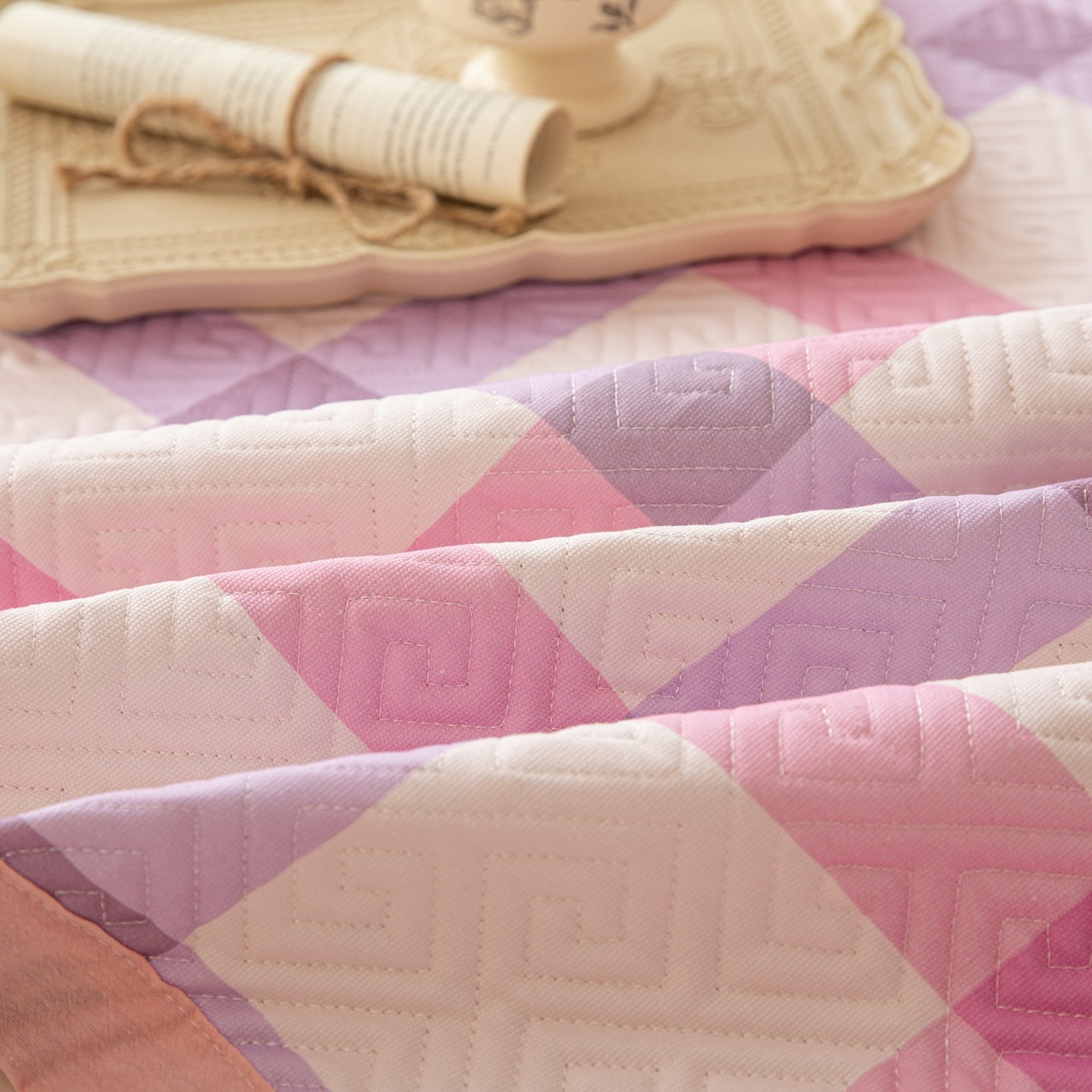 91家纺网 家纺一手货源 找家纺 雅萱家纺 2026春夏新款全棉老粗布床盖 床盖单件 床盖-条纹紫