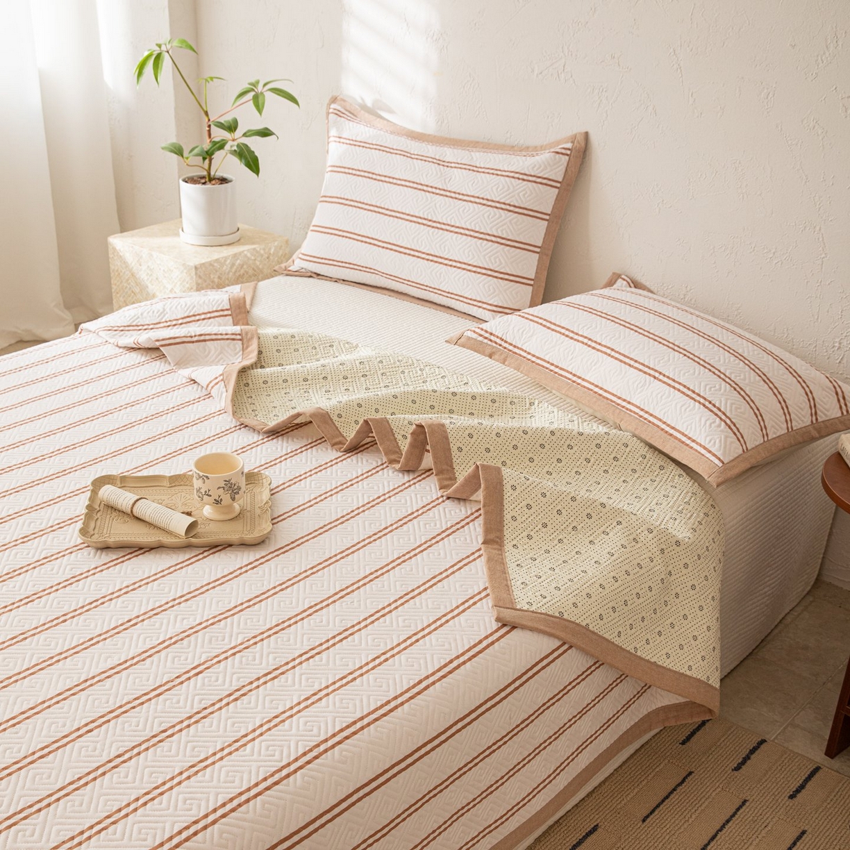 91家纺网 家纺一手货源 找家纺 雅萱家纺 2026春夏新款全棉老粗布床盖 床盖单件 床盖-卡其色