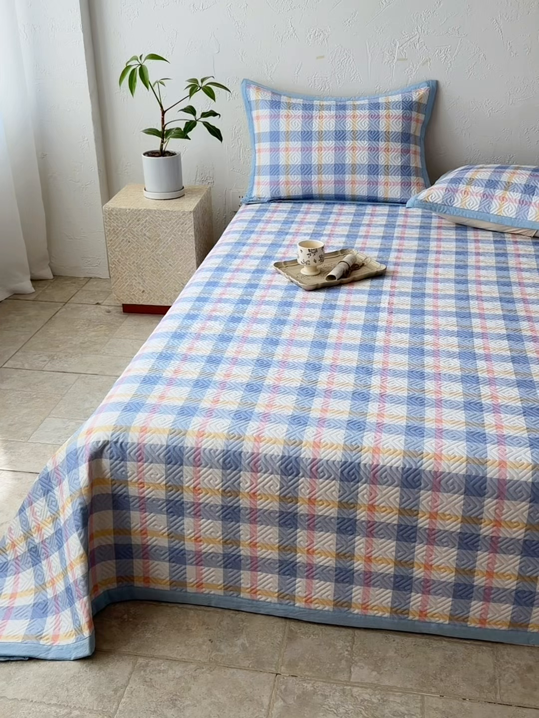 91家纺网 家纺一手货源 找家纺 雅萱家纺 2026春夏新款全棉老粗布床盖 床盖单件 床盖-无印蓝