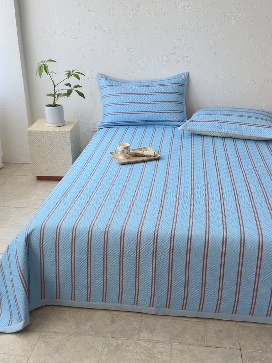 91家纺网 家纺一手货源 找家纺 雅萱家纺 2026春夏新款全棉老粗布床盖 床盖单件 床盖-纹蓝