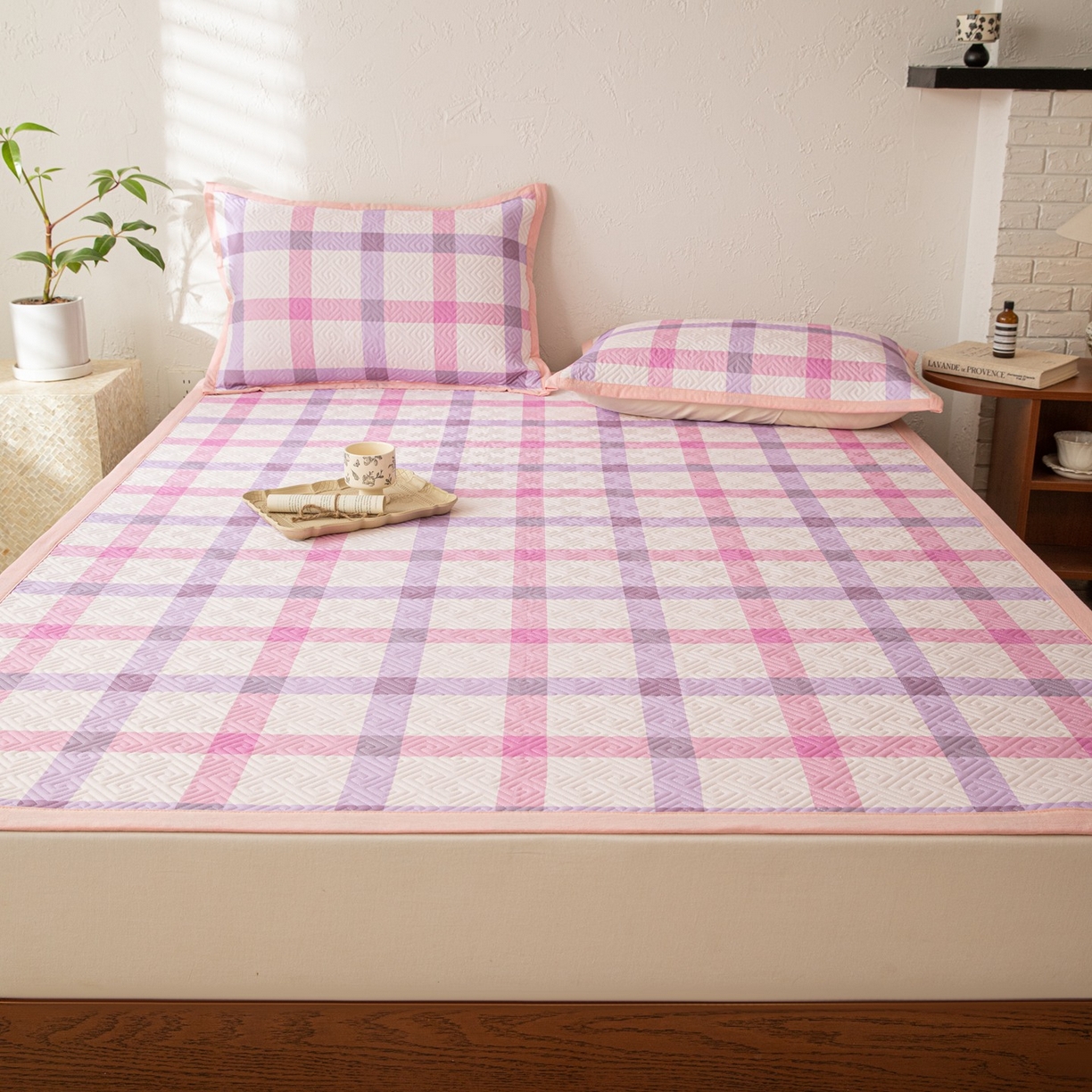 91家纺网 家纺一手货源 找家纺 雅萱家纺 2026春夏新款全棉老粗布软席凉席席子 软席-条纹紫