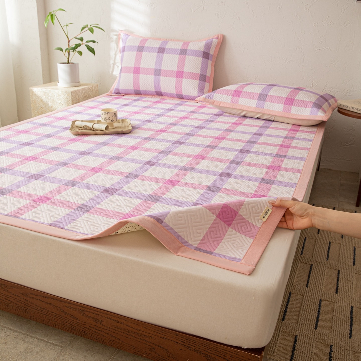 91家纺网 家纺一手货源 找家纺 雅萱家纺 2026春夏新款全棉老粗布软席凉席席子 软席-条纹紫