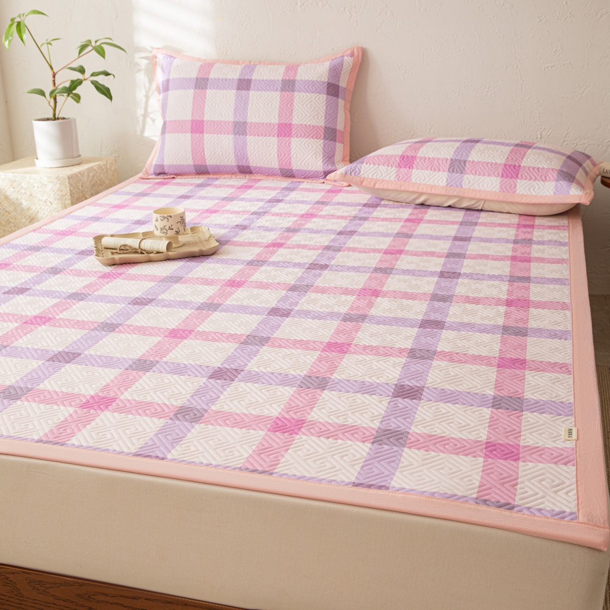 91家纺网 家纺一手货源 找家纺 雅萱家纺 2026春夏新款全棉老粗布软席凉席席子 软席-条纹紫