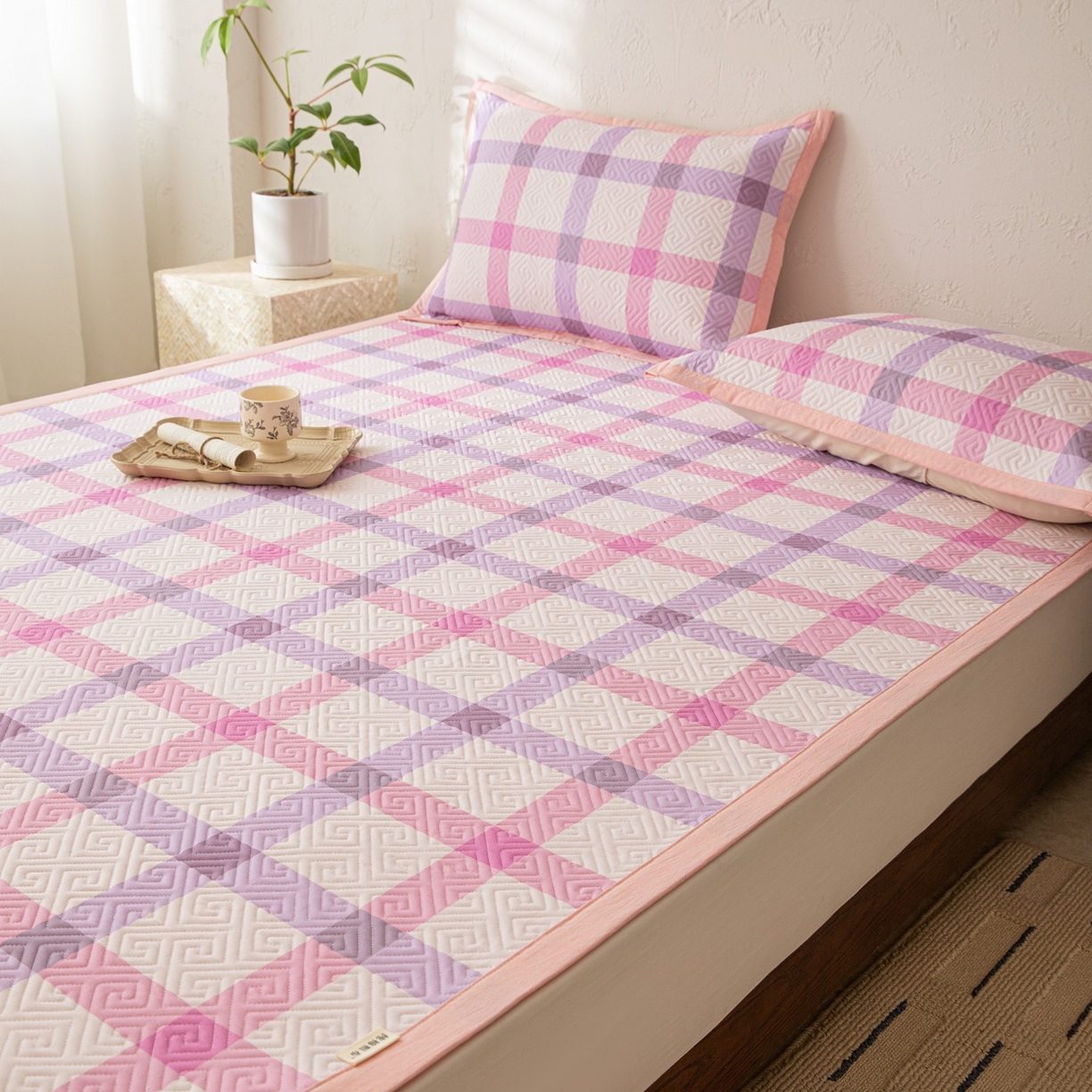 91家纺网 家纺一手货源 找家纺 雅萱家纺 2026春夏新款全棉老粗布软席凉席席子 软席-条纹紫