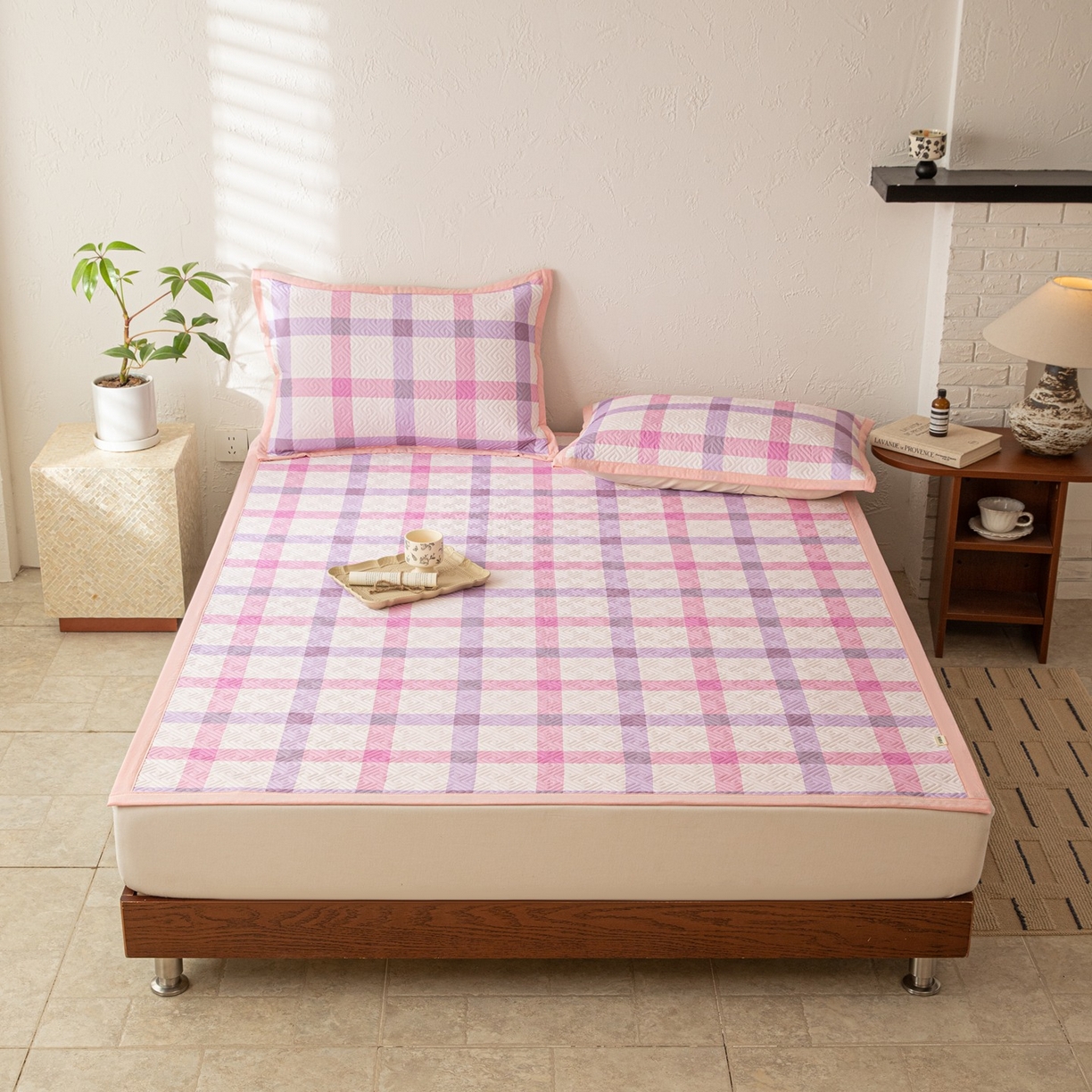 91家纺网 家纺一手货源 找家纺 雅萱家纺 2026春夏新款全棉老粗布软席凉席席子 软席-条纹紫