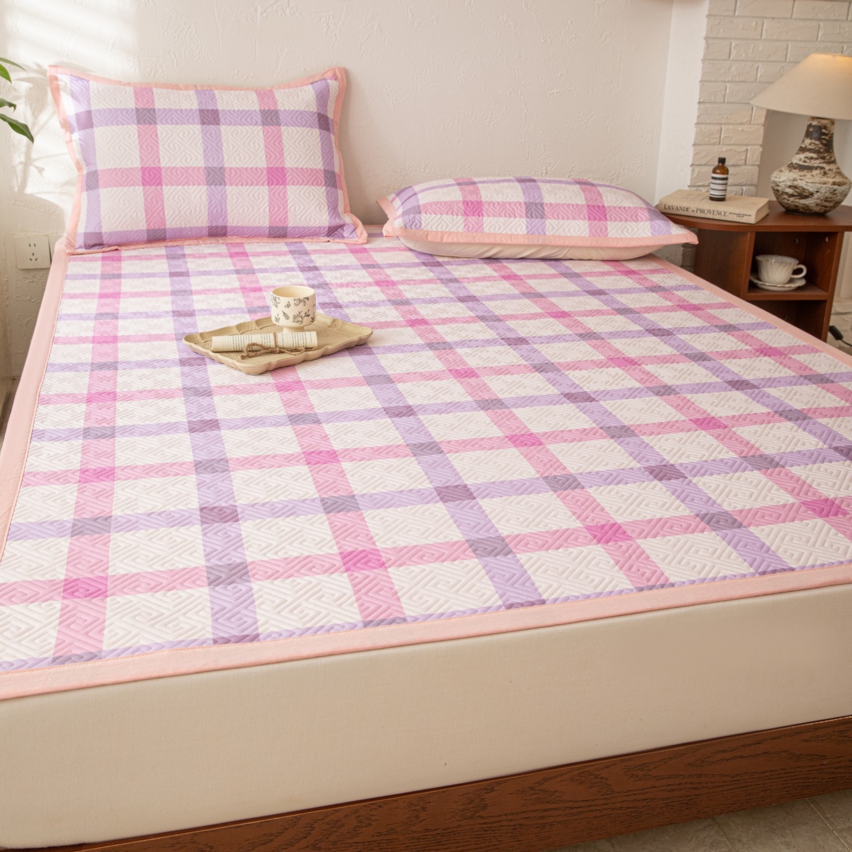 91家纺网 家纺一手货源 找家纺 雅萱家纺 2026春夏新款全棉老粗布软席凉席席子 软席-条纹紫