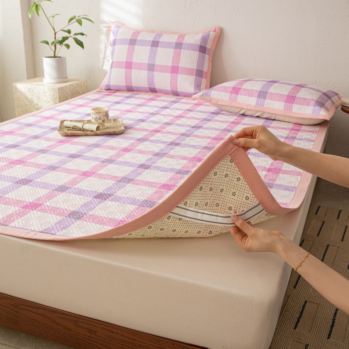 91家纺网 家纺一手货源 找家纺 雅萱家纺 2026春夏新款全棉老粗布软席凉席席子 软席-条纹紫