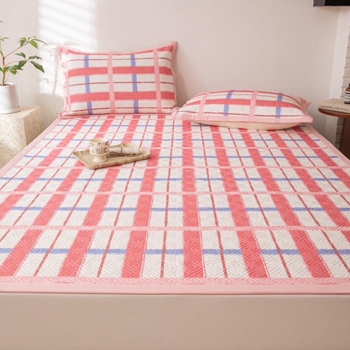 91家纺网 家纺一手货源 找家纺 雅萱家纺 2026春夏新款全棉老粗布软席凉席席子 软席-格红