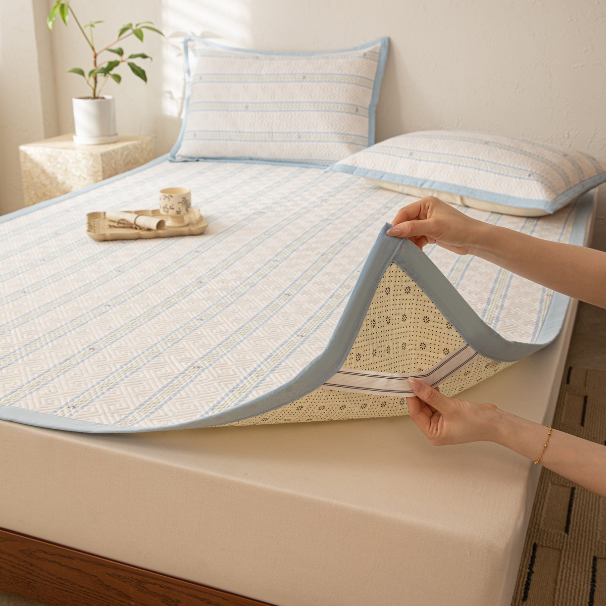 91家纺网 家纺一手货源 找家纺 雅萱家纺 2026春夏新款全棉老粗布软席凉席席子 软席-蝴蝶结