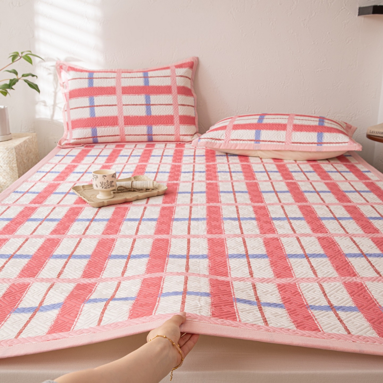 雅萱家纺 2026春夏新款全棉老粗布软席凉席席子 软席-格红