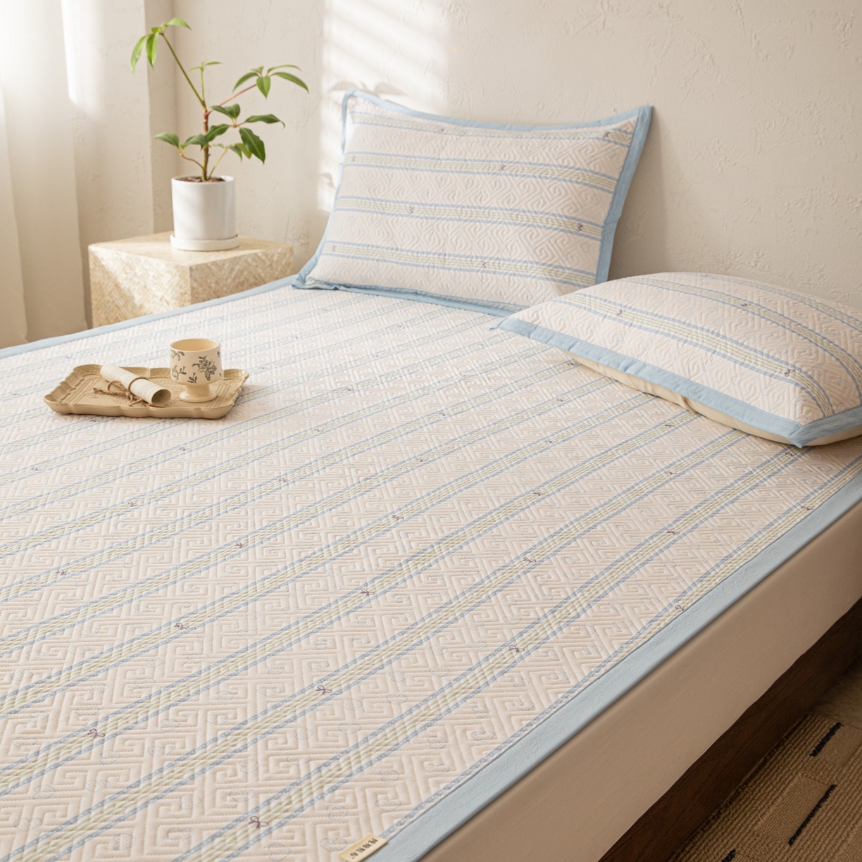 91家纺网 家纺一手货源 找家纺 雅萱家纺 2026春夏新款全棉老粗布软席凉席席子 软席-蝴蝶结