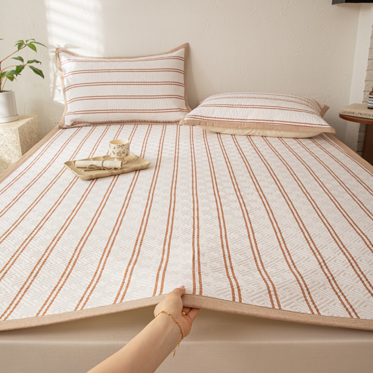 雅萱家纺 2026春夏新款全棉老粗布软席凉席席子 软席-卡其色