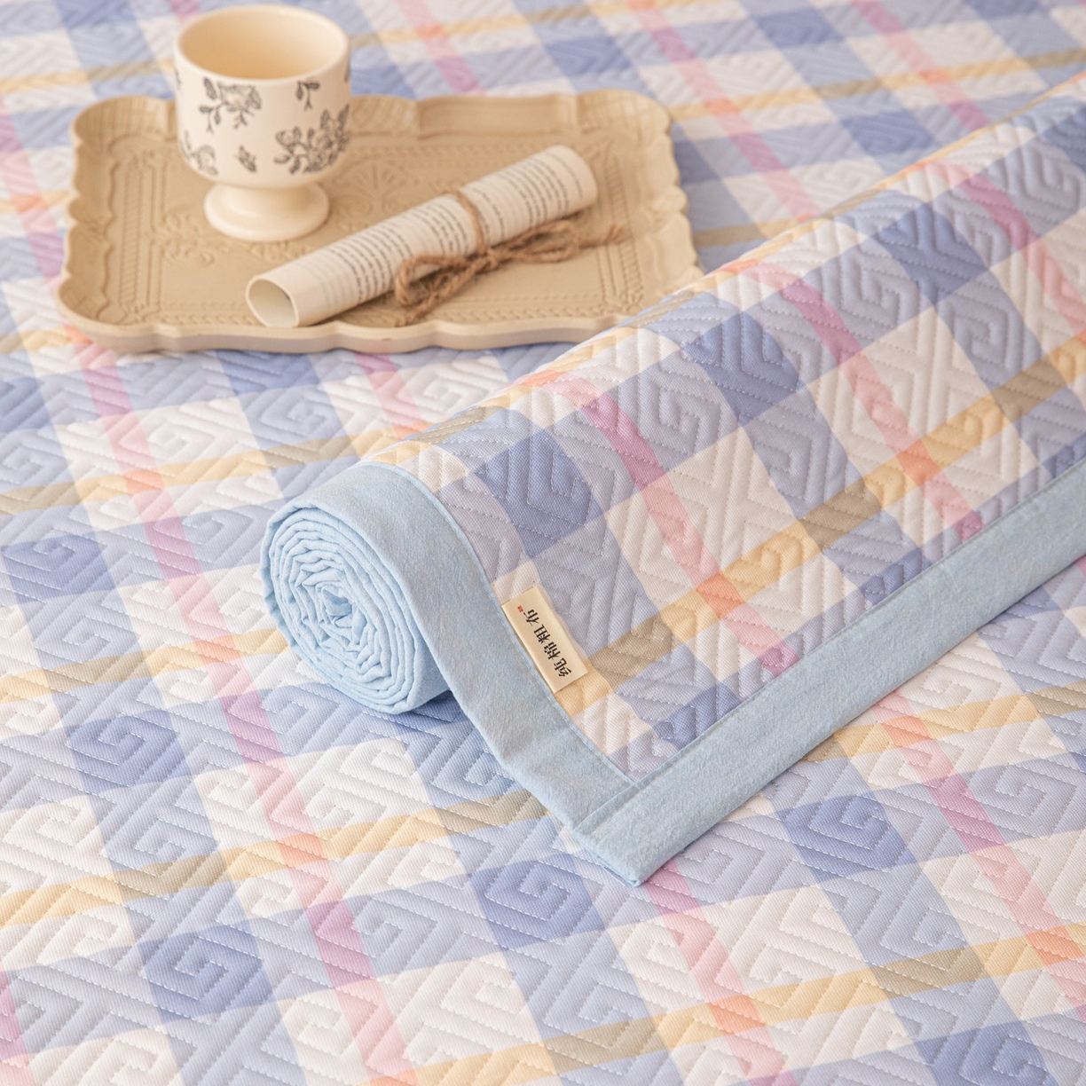 91家纺网 家纺一手货源 找家纺 雅萱家纺 2026春夏新款全棉老粗布软席凉席席子 软席-无印蓝