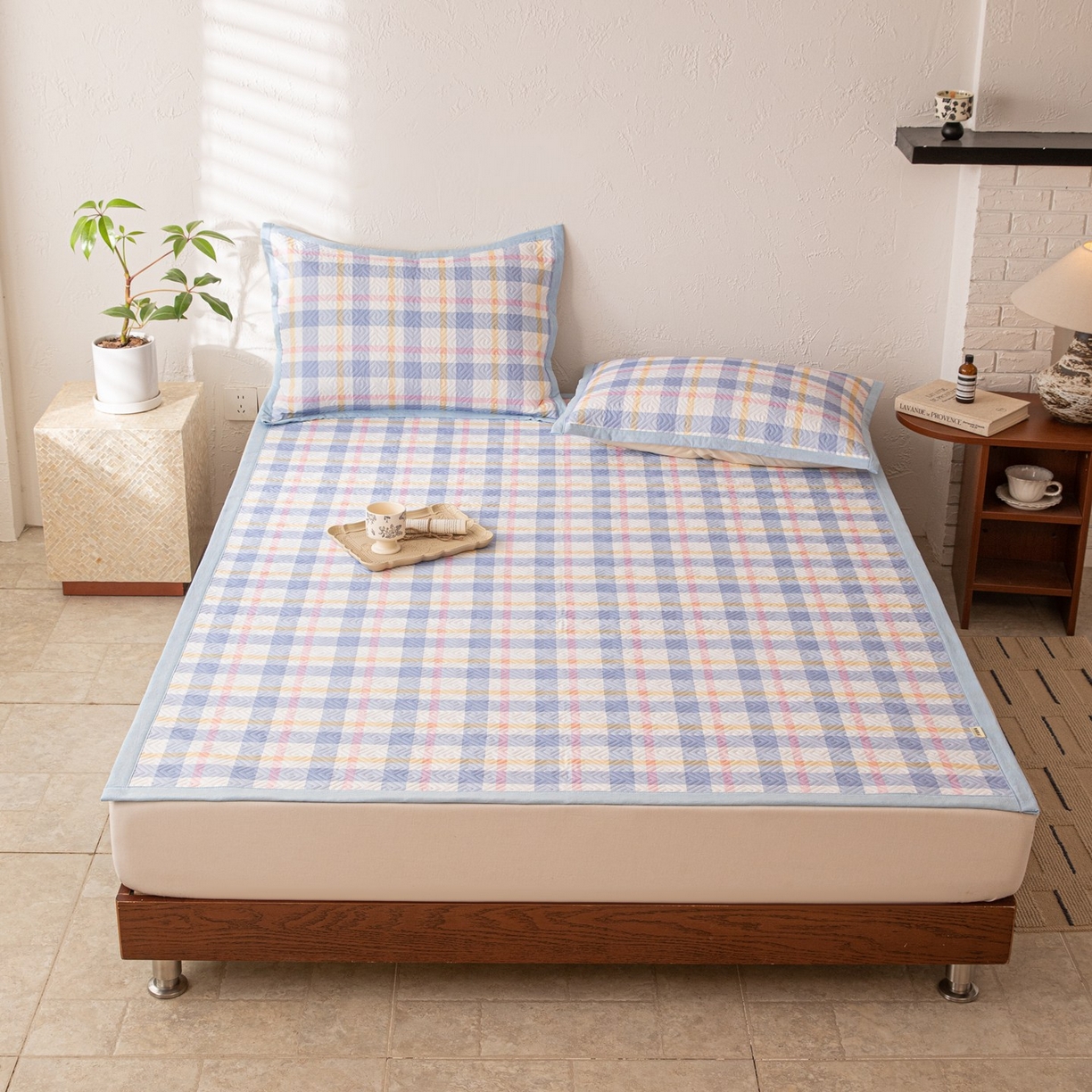 91家纺网 家纺一手货源 找家纺 雅萱家纺 2026春夏新款全棉老粗布软席凉席席子 软席-无印蓝