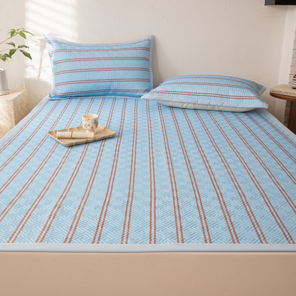 91家纺网 家纺一手货源 找家纺 雅萱家纺 2026春夏新款全棉老粗布软席凉席席子 软席-纹蓝