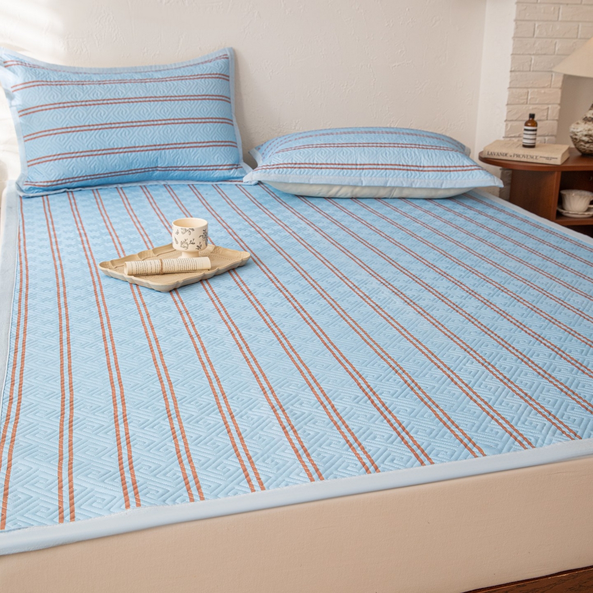 91家纺网 家纺一手货源 找家纺 雅萱家纺 2026春夏新款全棉老粗布软席凉席席子 软席-纹蓝