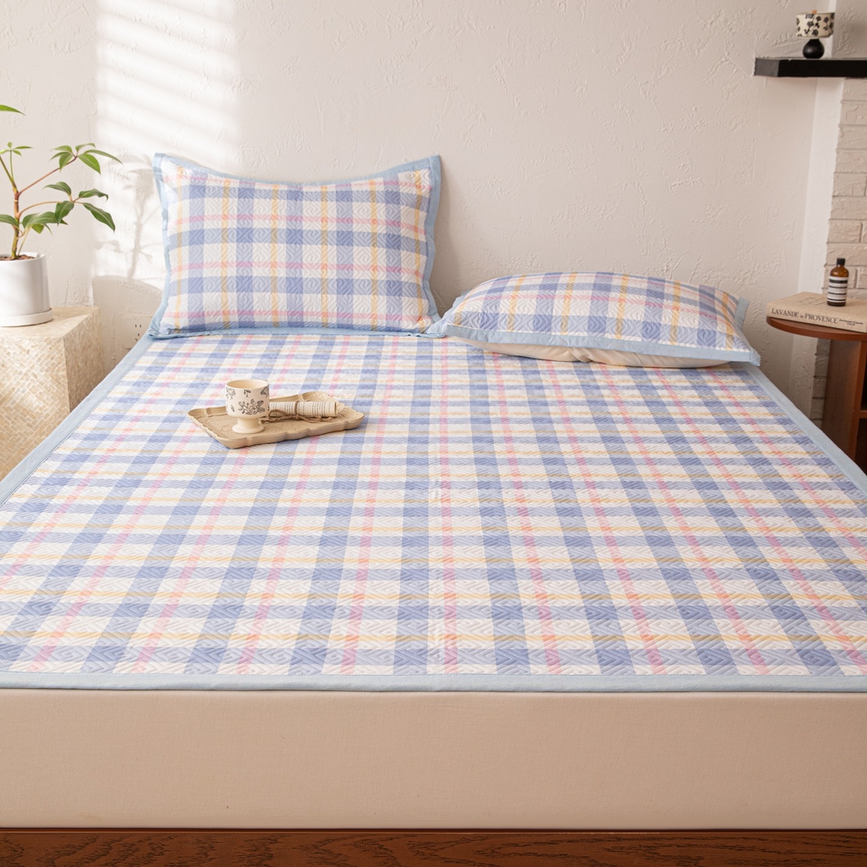 91家纺网 家纺一手货源 找家纺 雅萱家纺 2026春夏新款全棉老粗布软席凉席席子 软席-无印蓝