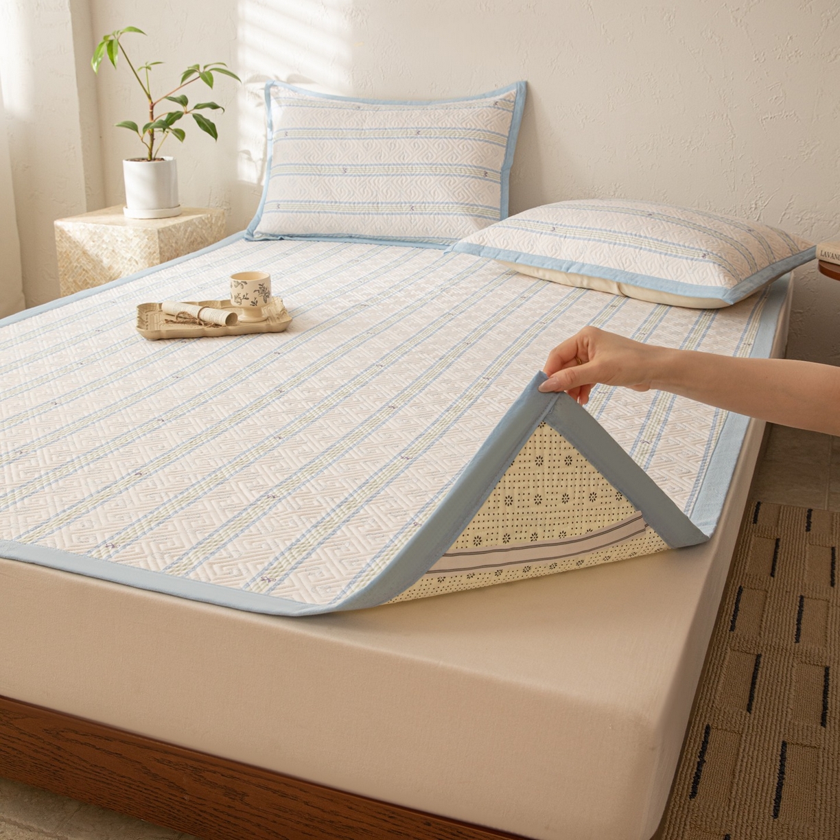 91家纺网 家纺一手货源 找家纺 雅萱家纺 2026春夏新款全棉老粗布软席凉席席子 软席-蝴蝶结