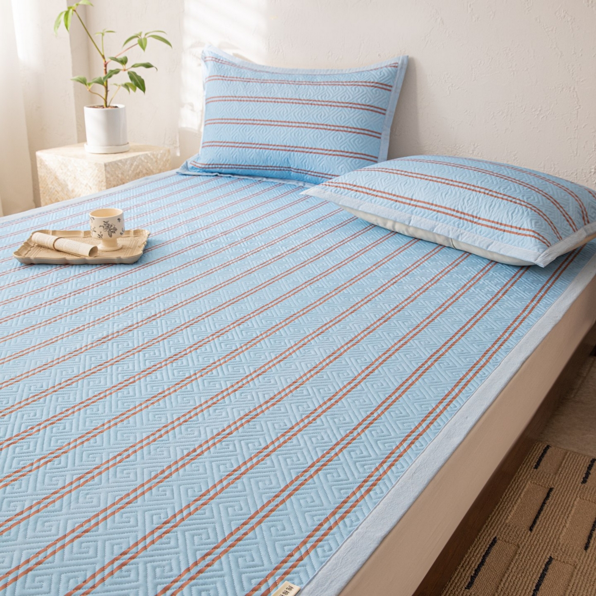 91家纺网 家纺一手货源 找家纺 雅萱家纺 2026春夏新款全棉老粗布软席凉席席子 软席-纹蓝