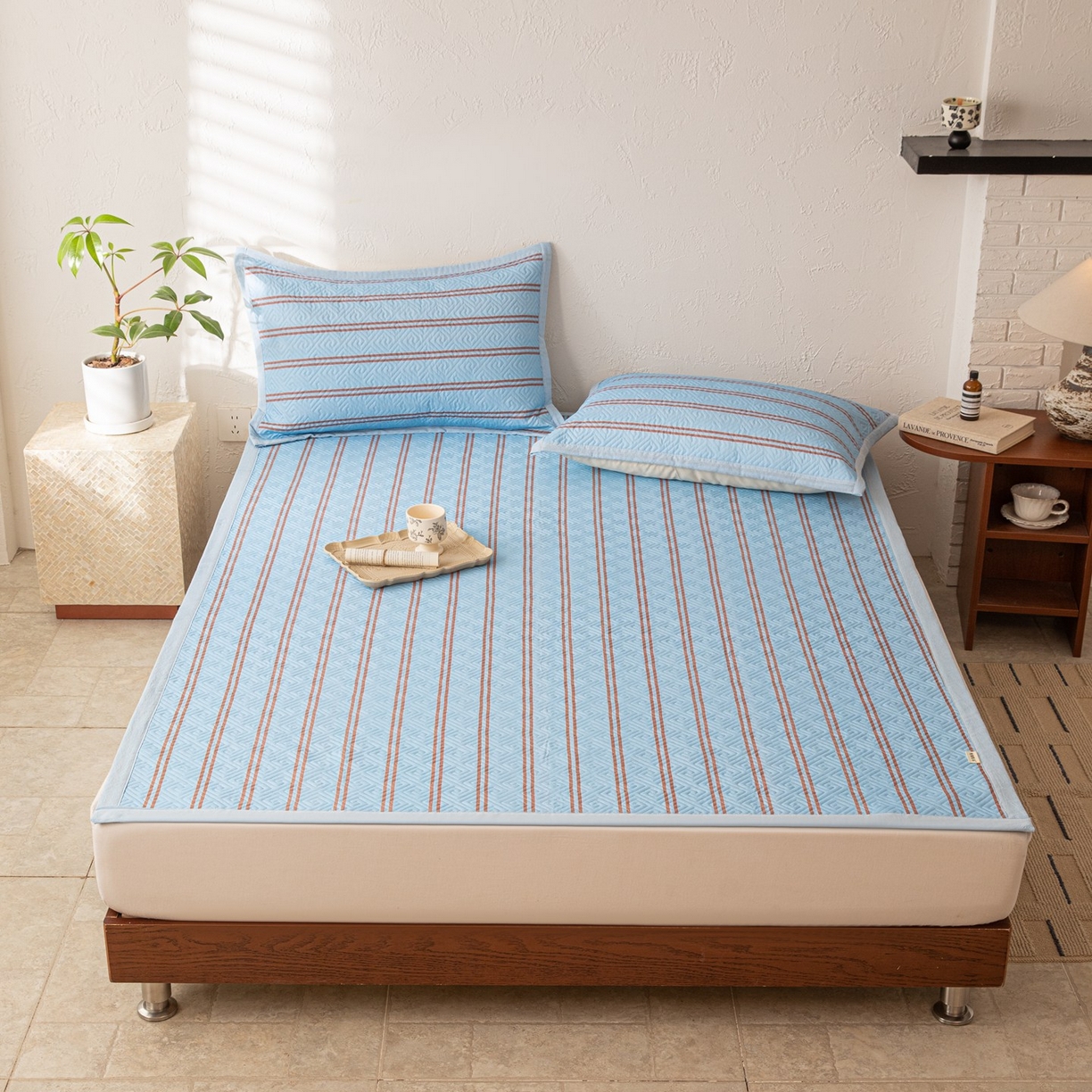 91家纺网 家纺一手货源 找家纺 雅萱家纺 2026春夏新款全棉老粗布软席凉席席子 软席-纹蓝