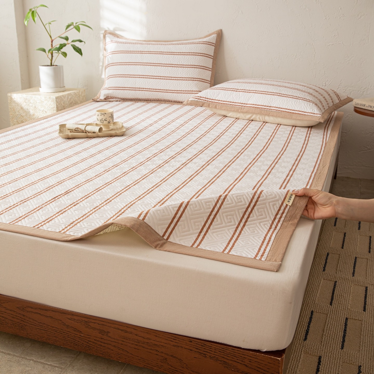 91家纺网 家纺一手货源 找家纺 雅萱家纺 2026春夏新款全棉老粗布软席凉席席子 软席-卡其色