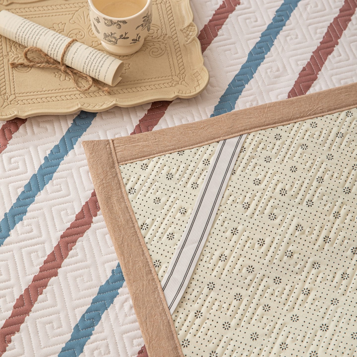 91家纺网 家纺一手货源 找家纺 雅萱家纺 2026春夏新款全棉老粗布软席凉席席子 软席-条纹咖